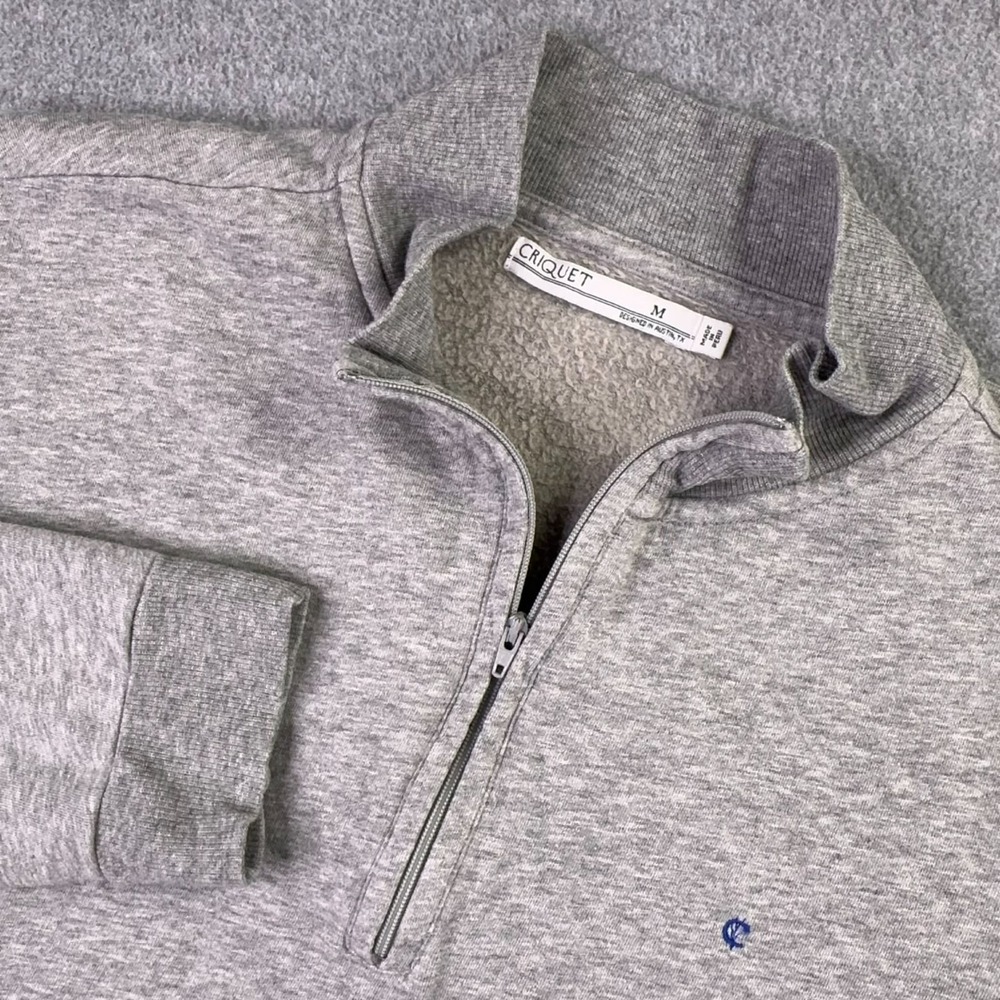 Criquet‎ Fleece 1/4 Zip Pullover Men's Medium Gray Golf Preppy Modern Classic